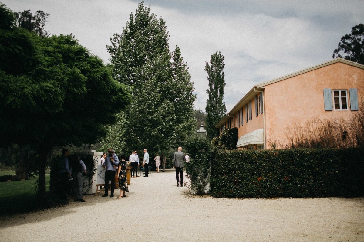 Guests walk along the tree-lined path toward the homestead. Photograph by documentary wedding photographer Joshua Mikhaiel.