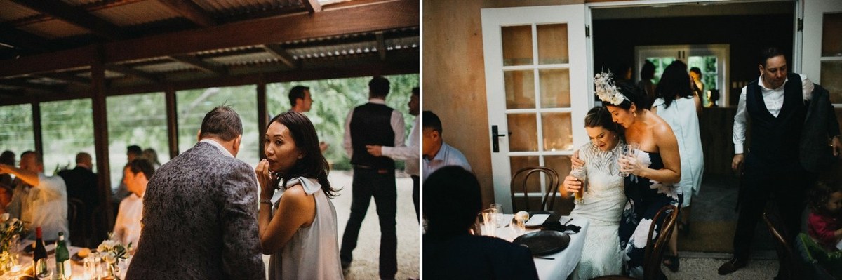 A dark timber roof is lined with warm string lights. Photograph by documentary wedding photographer Joshua Mikhaiel.