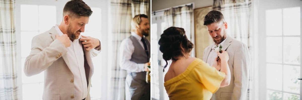 The groom and attendants finish getting ready in two moments. Photograph by documentary wedding photographer Joshua Mikhaiel.