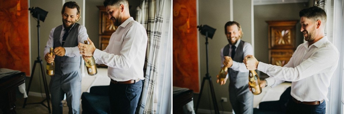 The groom and attendants gather as one man helps another with his jacket. Photograph by documentary wedding photographer Joshua Mikhaiel.