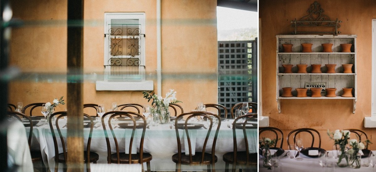 A sitting room and dining table appear in a two-photo collage. Photograph by documentary wedding photographer Joshua Mikhaiel.