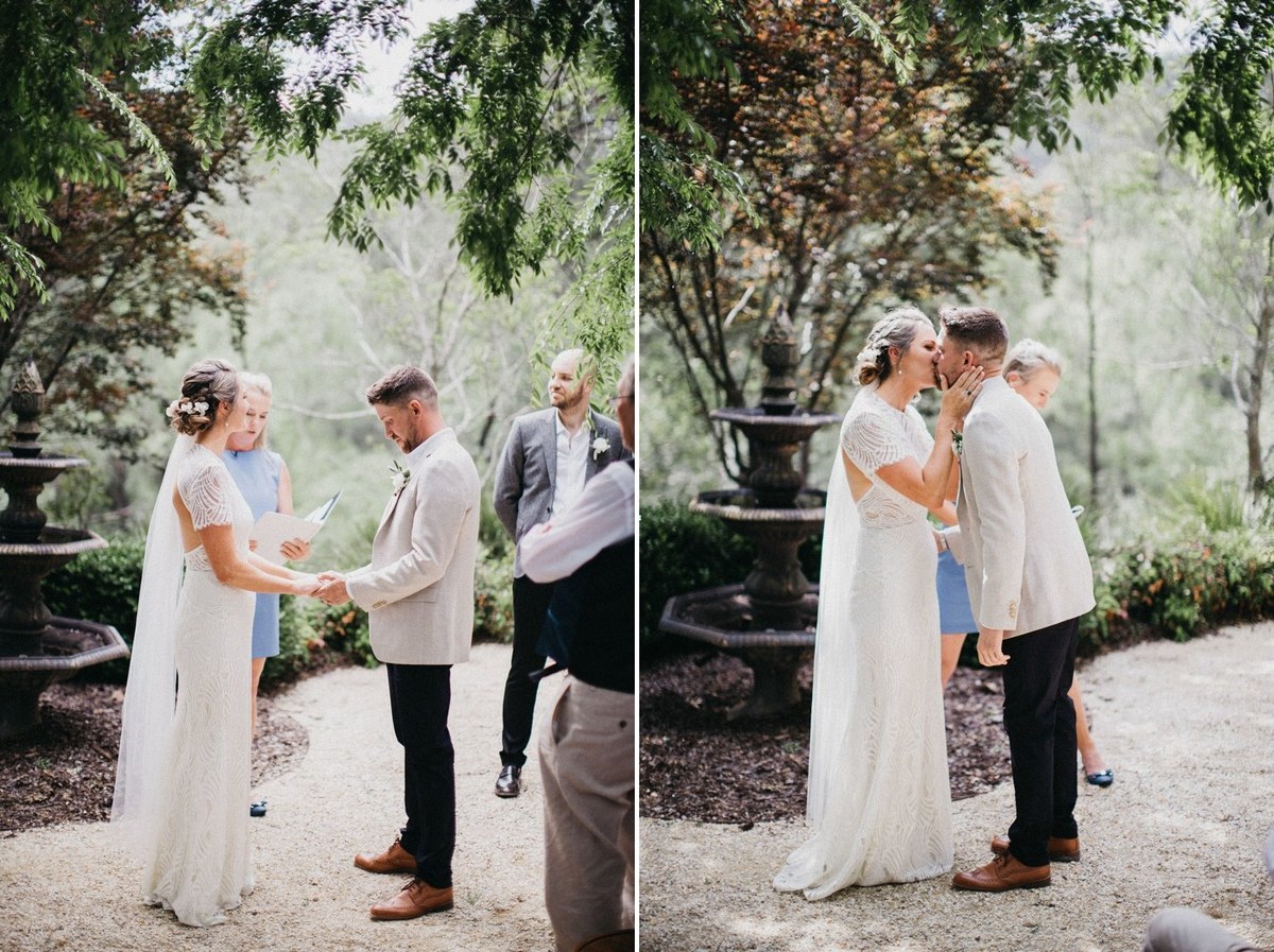 The bride and groom exchange vows in a garden ceremony collage. Photograph by documentary wedding photographer Joshua Mikhaiel.